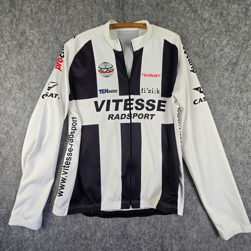 Vitesse Radsport Jersey Mens XL Black White Striped Long Sleeve Full Zip Logo